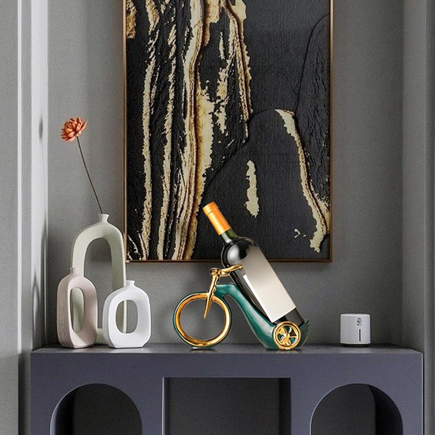 Bicycle Wine Bottle Holder Bicycle Statue Sculpture Tabletop Wine Rack Ceramic Wine Shelf Table Decoration Gift Home Decor Wine Rack,White