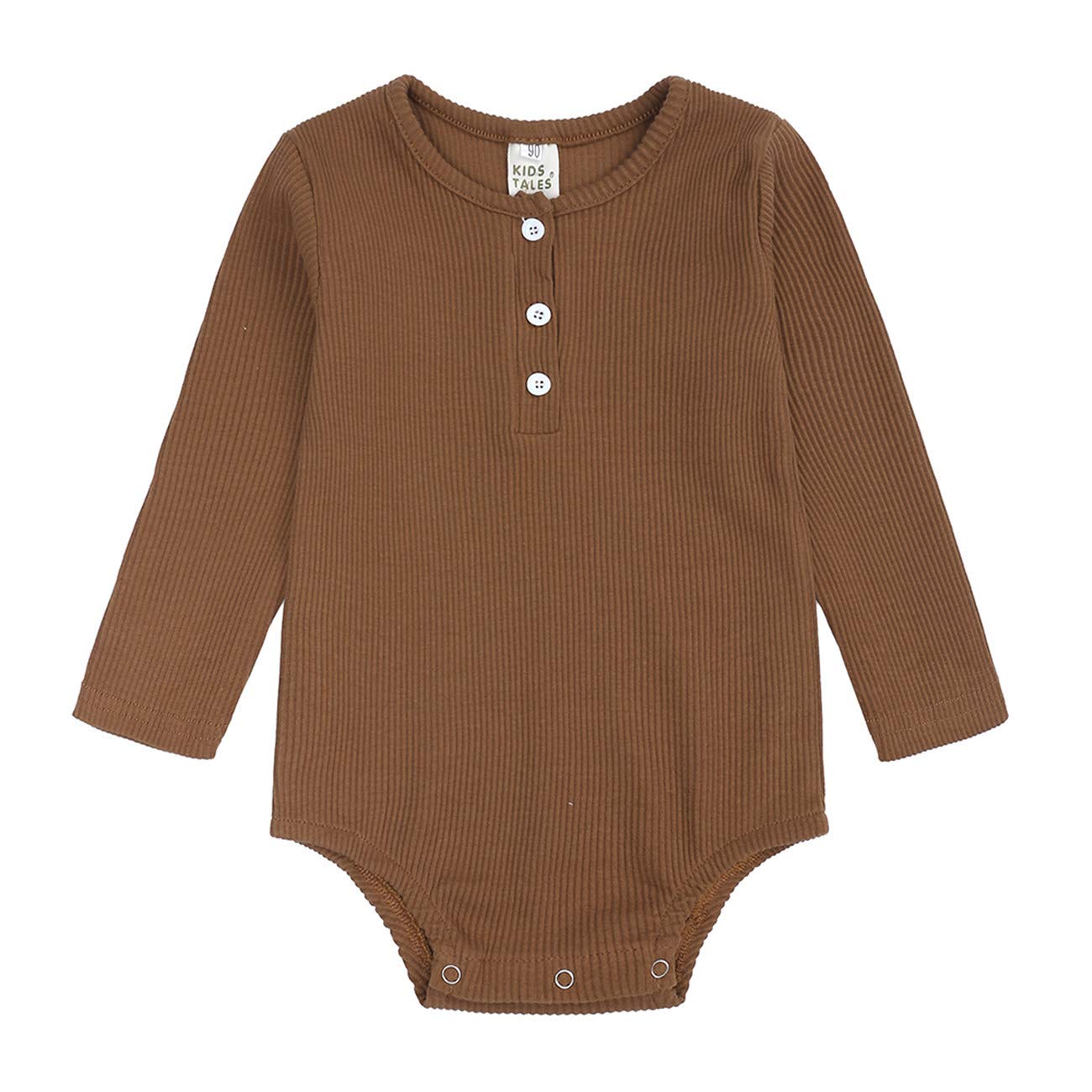 WOOKIT0-3 Years Baby Boys Girls Long Sleeve Romper Jumpsuit Cotton Solid Color Newborn Toddler Infant Baby Casual Wear Clothes Onesies Home Wear Sleepwear-Brown-73