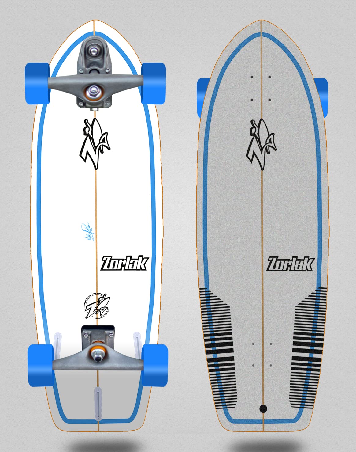 Zorlak Surfskate with Surf Skate Trucks T12 Pampita 31 Fat Tail