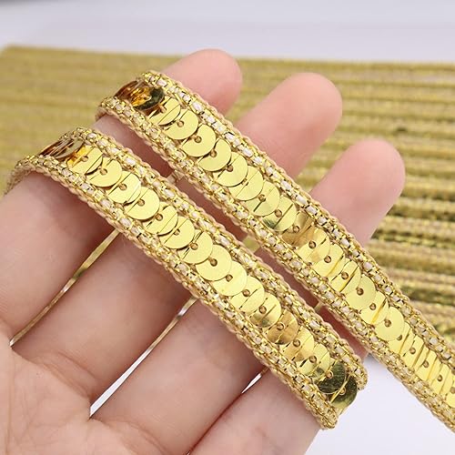 Miniatura 3 de Cinta de lentejuelas doradas con purpurina plana para coser, 10 yardas