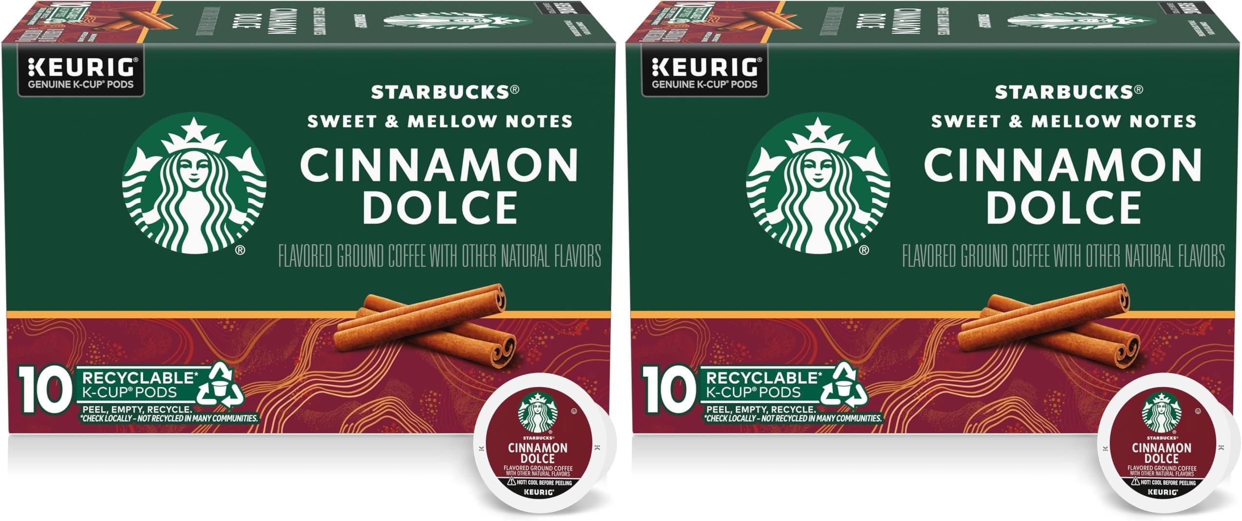 K-Cup Coffee Pods, Cinnamon Dolce Flavored Coffee, Naturally Flavored, 100% Arabica, 1 box (10 pods) (Pack of 2)