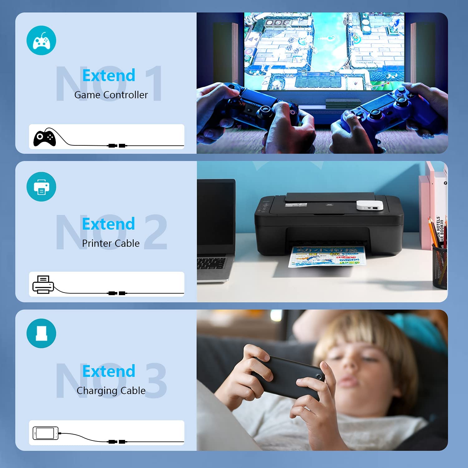 Câble d'extension USB 3.0 mâle vers femelle Matériau tressé durable Transfert de données élevé Compatible avec clavier, souris, clé USB, disque dur, imprimante 3 m