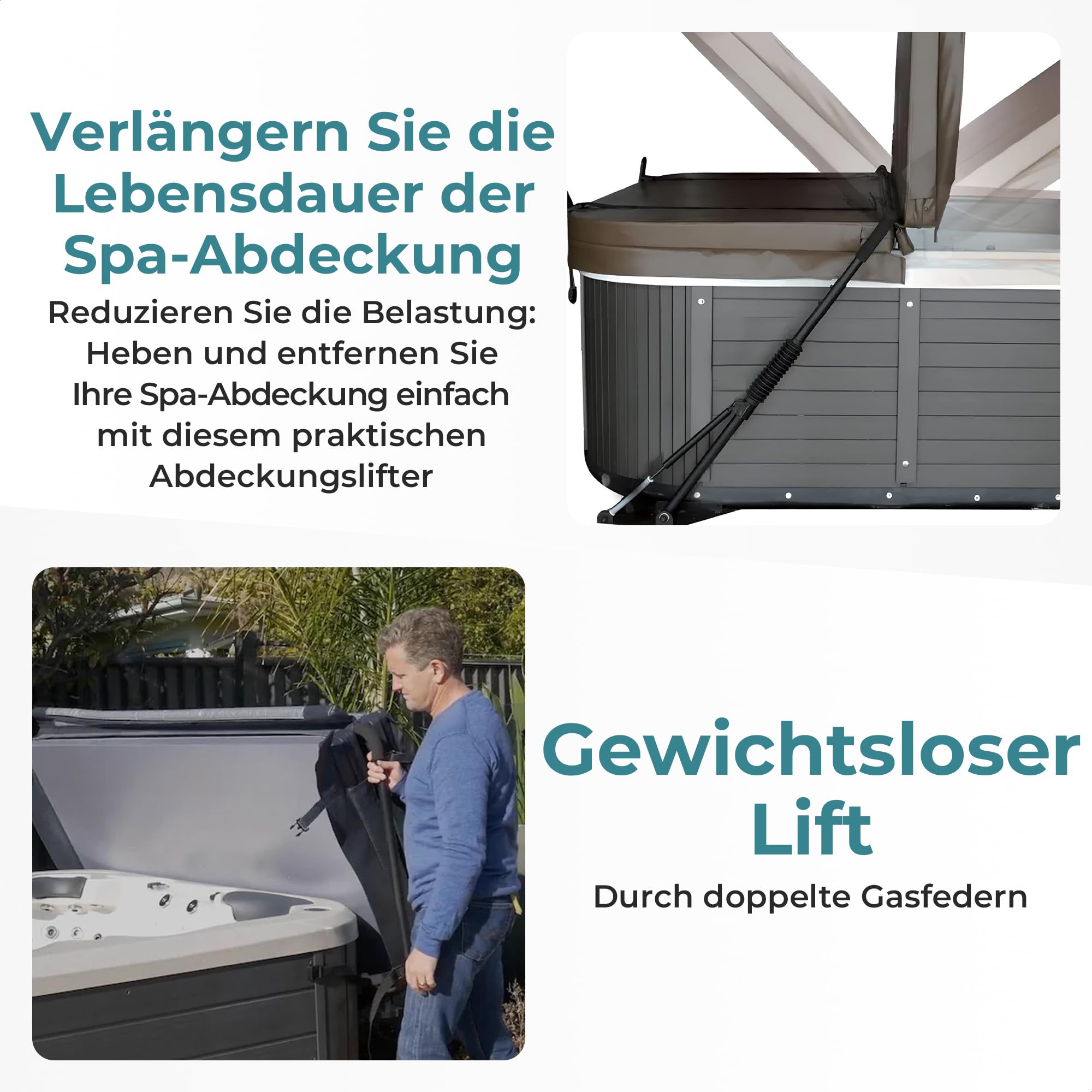 LIVIN' Whirlpool Abdeckungsheber - Niedriger Montage Spa Abdeckungslifter, Entfernungssystem Mit Verstellbarer Höhe 98cm - Hebevorrichtung Für Whirlpool Abdeckung, Passend Für Die Meisten Spa