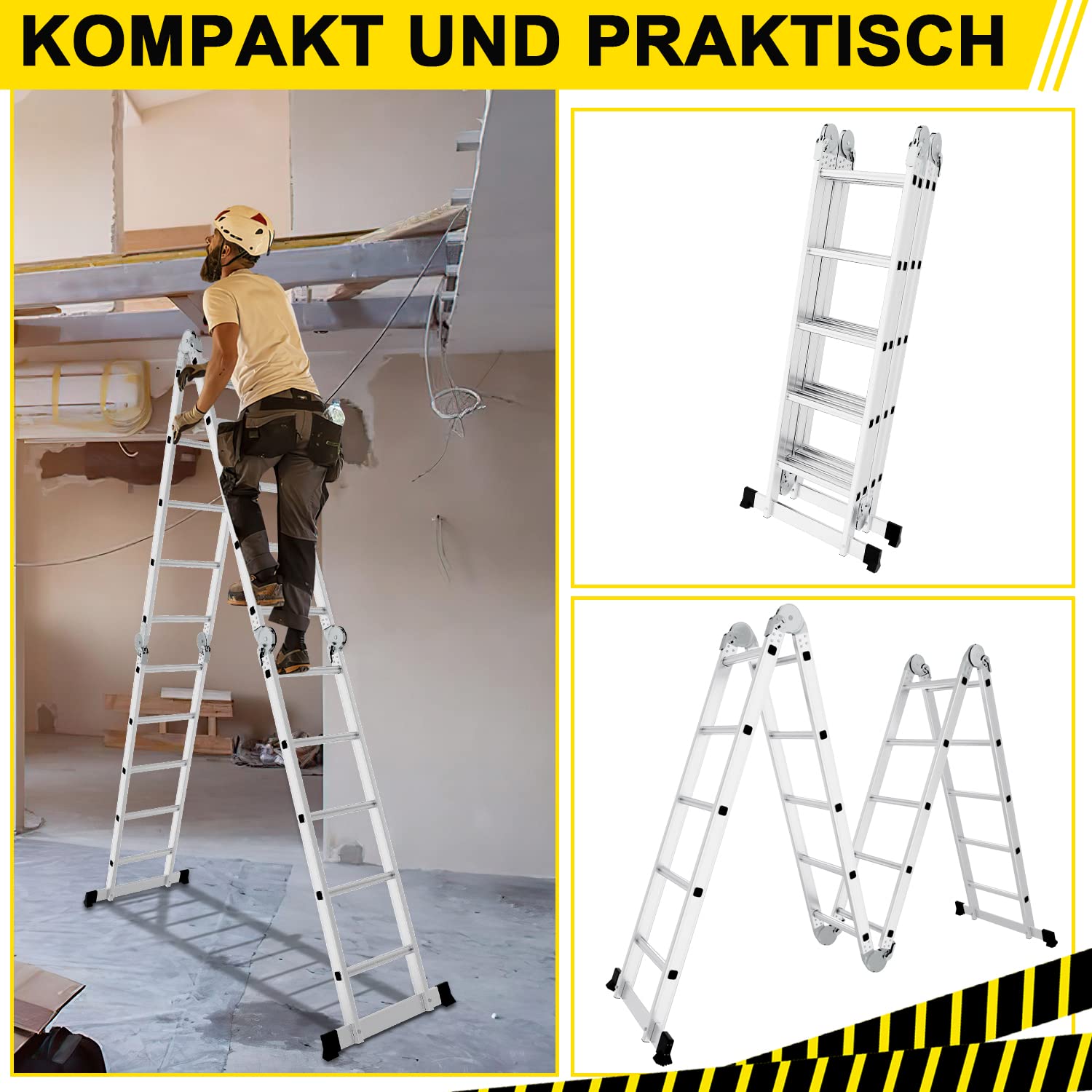 Herrselsam Escalera Multiusos 4 x 5, 7 en 1, 582 cm, Aluminio, Plegable, con 2 Plataformas y Ruedas, Carga máxima 150 kg, Escalera multifunción 20 peldaños,DY8973-M-1x