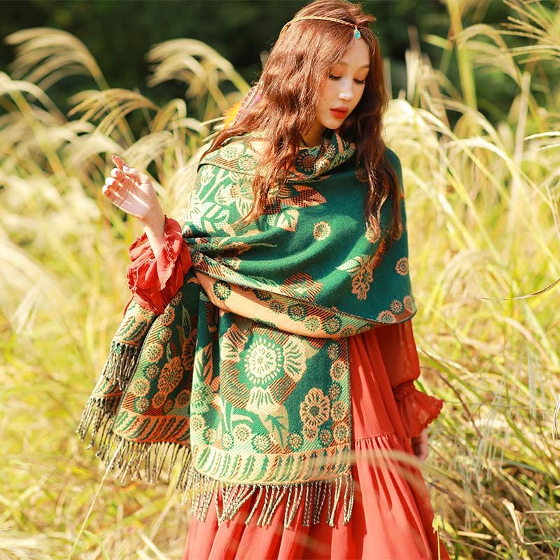 First Choose Women's Blanket Chunky, Pashmina Shawls Wraps Oversized Winter & Fall Warm Scarfs Soft Cashmere Feel for Women (Grass Green) - Image 9