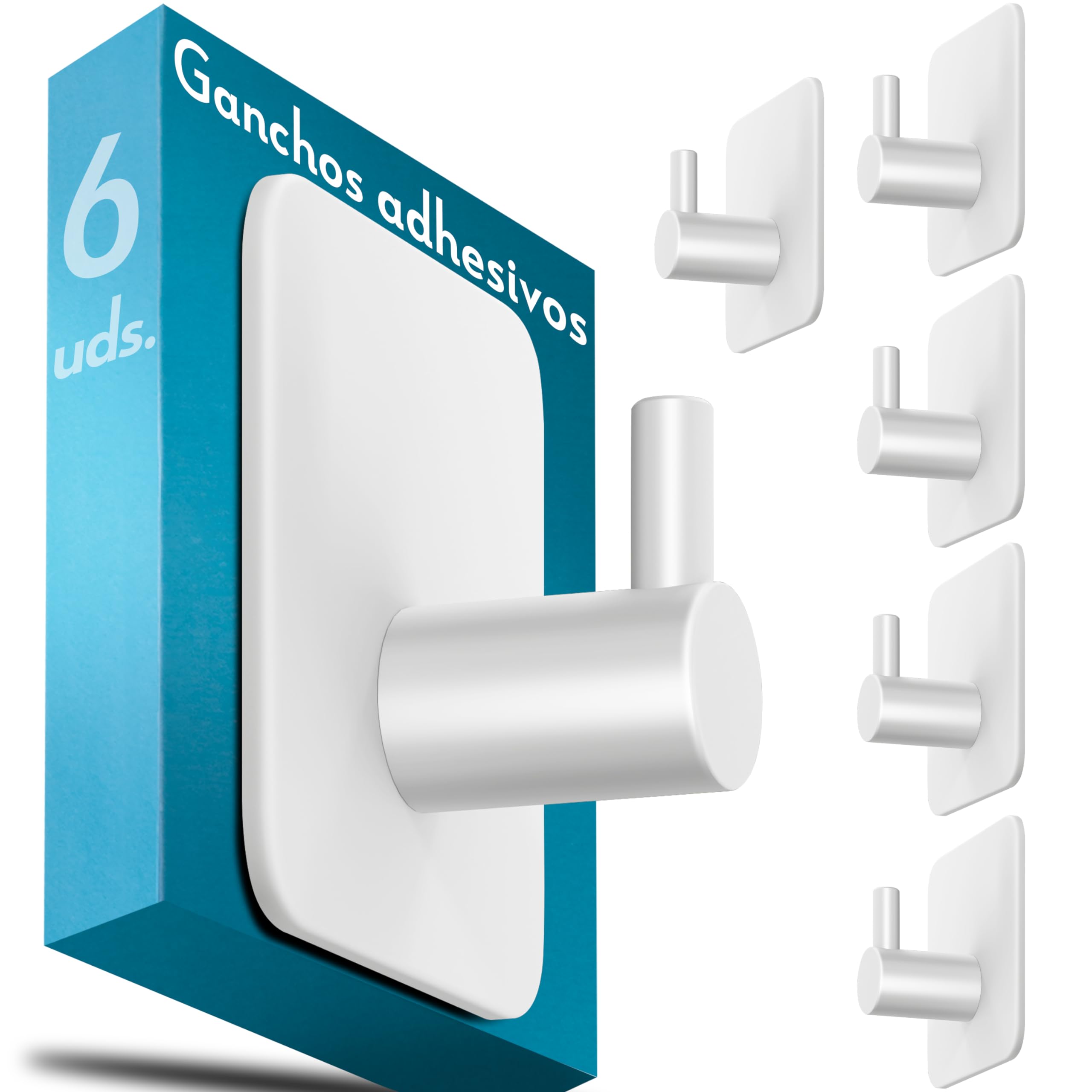 Menz Ganchos adhesivos para pared - set de 6, acero inox - colgador toalleros de baño sin taladro, perchas autoadhesivo fuertes para baño cocina albornoz trapos, Blanco Global Recycled Standard Global Recycled Standard Global Recycled Standard