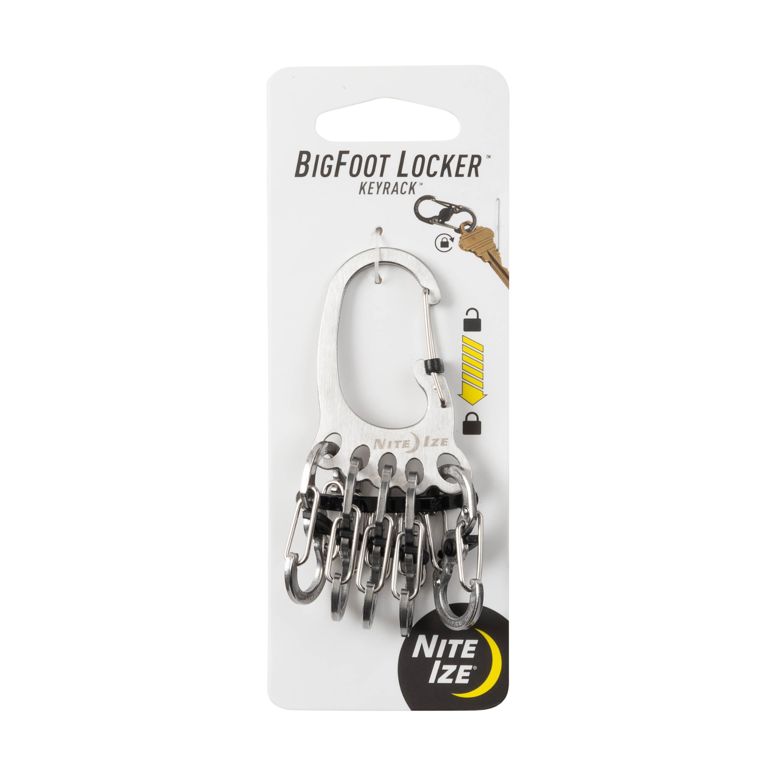 Nite Ize Bigfoot Locker KeyRack - Stainless Steel Holder for Car, House & Other Keys - Carabiner with S-Biners - Holds 15 Keys at Once - Carry Everyday Essentials - Silver