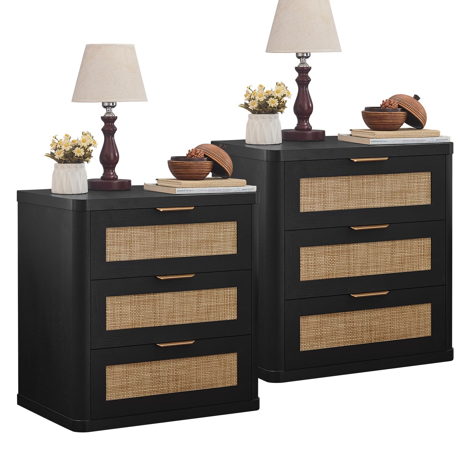 LEYAOYAO Rattan 23" Nightstands Set of 2 with Drawers for Bedroom