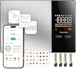 KUAIVO Smart Nutrition Food Scale with LED Display, Tracks Calories, Fat, Carbs & Protein via App, 1g Precision Digital Kitchen Scale for Healthy Eating & Meal Prep