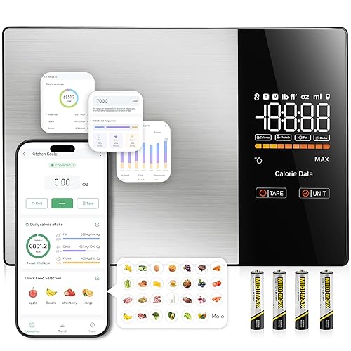 Báscula de alimentos inteligente de nutrición con pantalla LED, rastrea calorías, grasas, carbohidratos y proteínas a través de la aplicación,