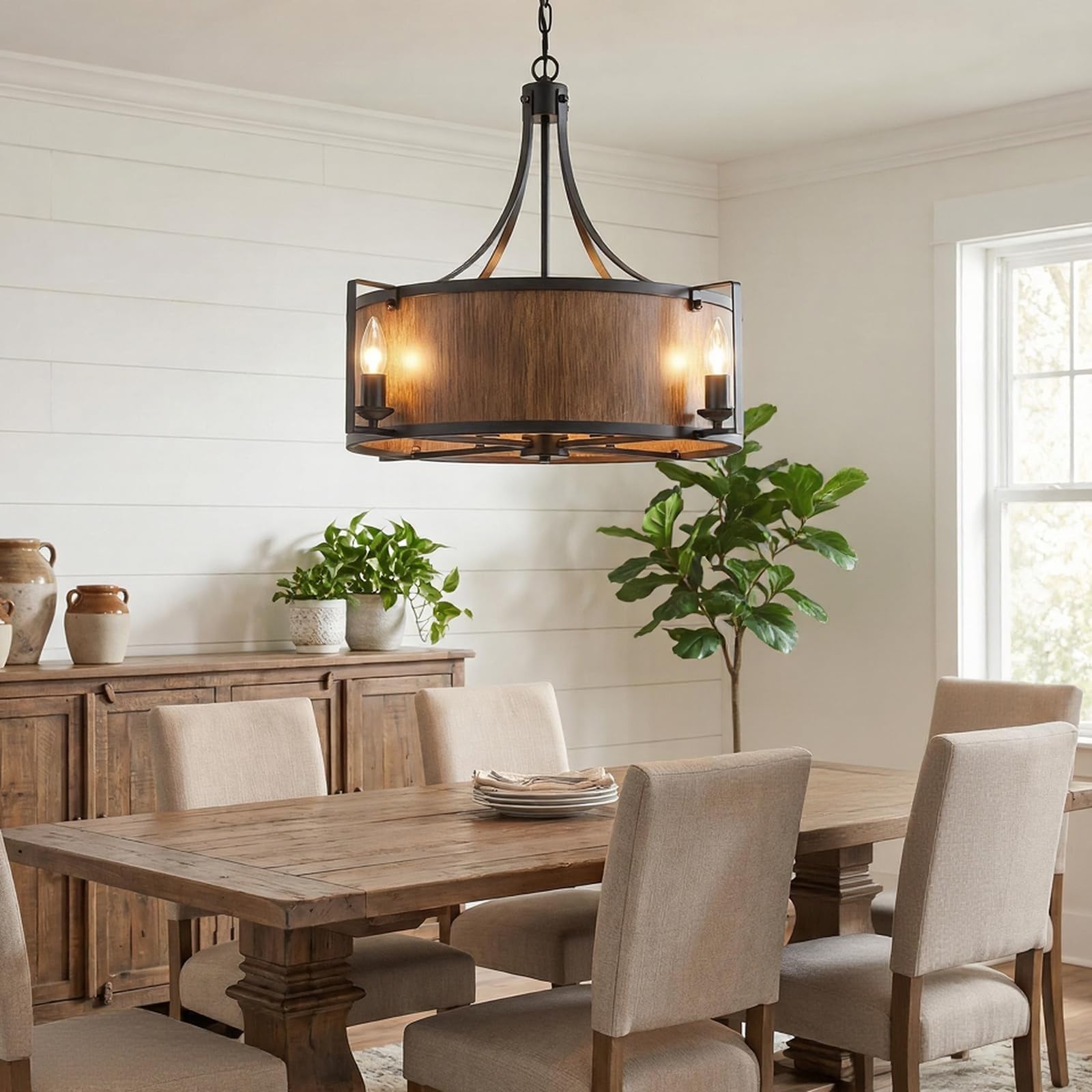 Photo 1 of Y'INSP Farmhouse Drum Chandeliers for Dining Room, 8-Lights Drum Light Fixture Over Table Adjustable Height 26" Round Pendant Light Fixtures for Kitchen Island Living Room Bedroom Entryway
