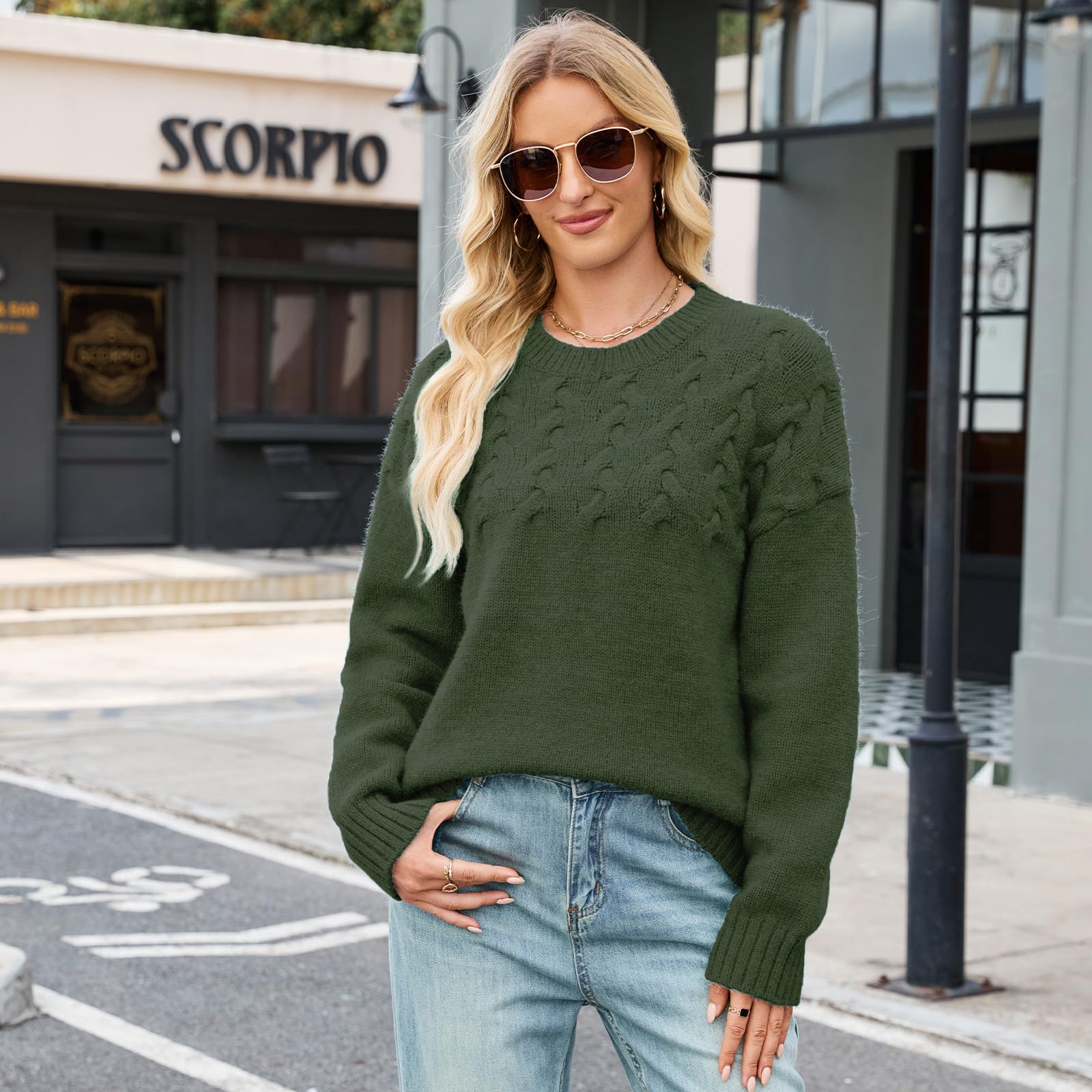 Dick Pullover Damen Strickpullover Winter Thermo Warm Winterpullover Rundhals Langarm Pulli Casual Lose Oberteile Elegant Strickwaren Gestrickt Grobstrickpullover