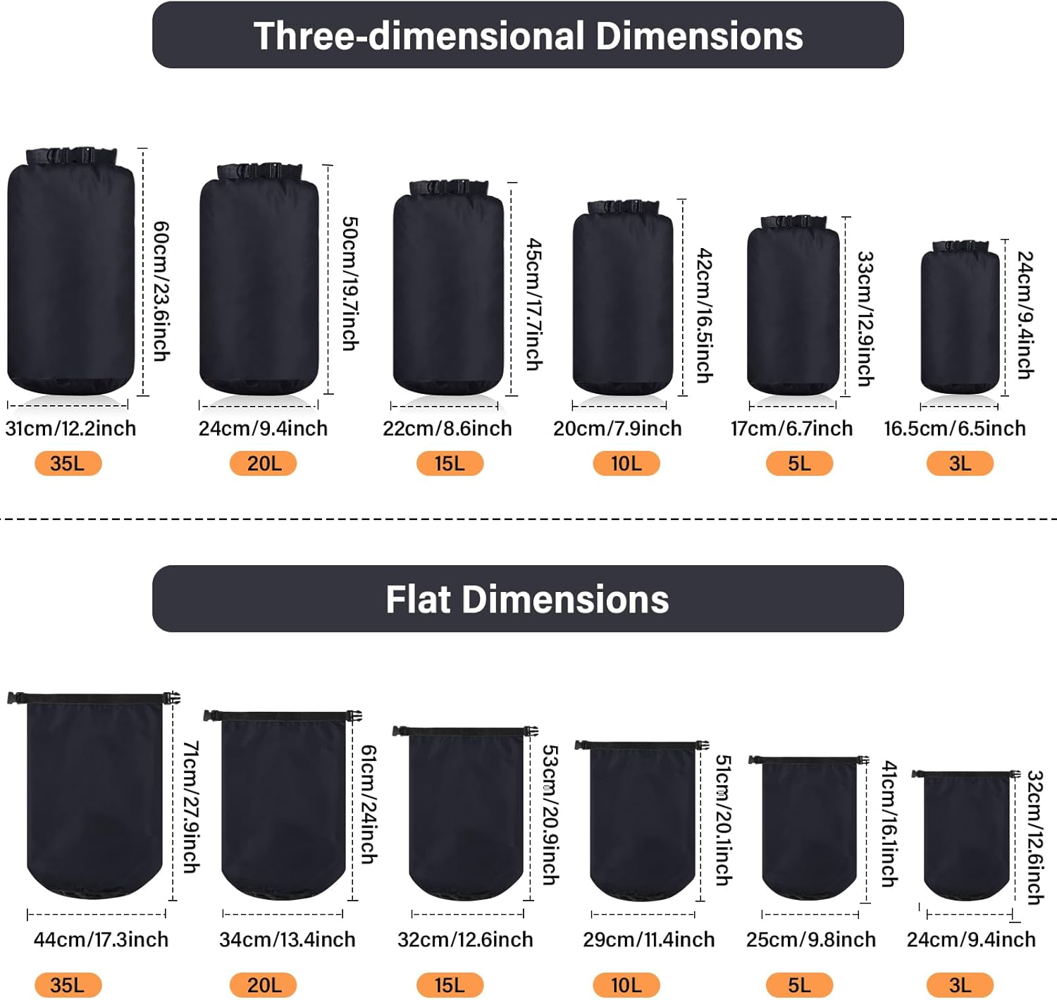 6 Pcs Waterproof Dry Bag Sack Lightweight Outdoor Dry Bags 35 L, 20 L, 15 L, 10 L, 5 L, 3 L Waterproof Boat Bag for Kayaking, Backpacking, Hiking, Camping Rafting(Black) - Image 2