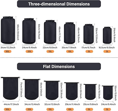 Miniatura 2 de Bolsa seca impermeable para exteriores, 6 unidades, 35 L, 20 L, 15 L, 10 L, 5 L, 3 L, impermeable, para kayak, mochilero, senderismo, campamento y