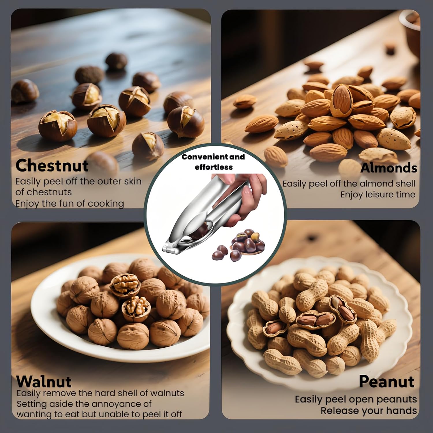 Multi-Purpose Nut Cracker Tool, 6.89 inch Stainless Steel Opener for Chestnuts, Walnuts, Almonds, Peanuts with Anti-Slip Design