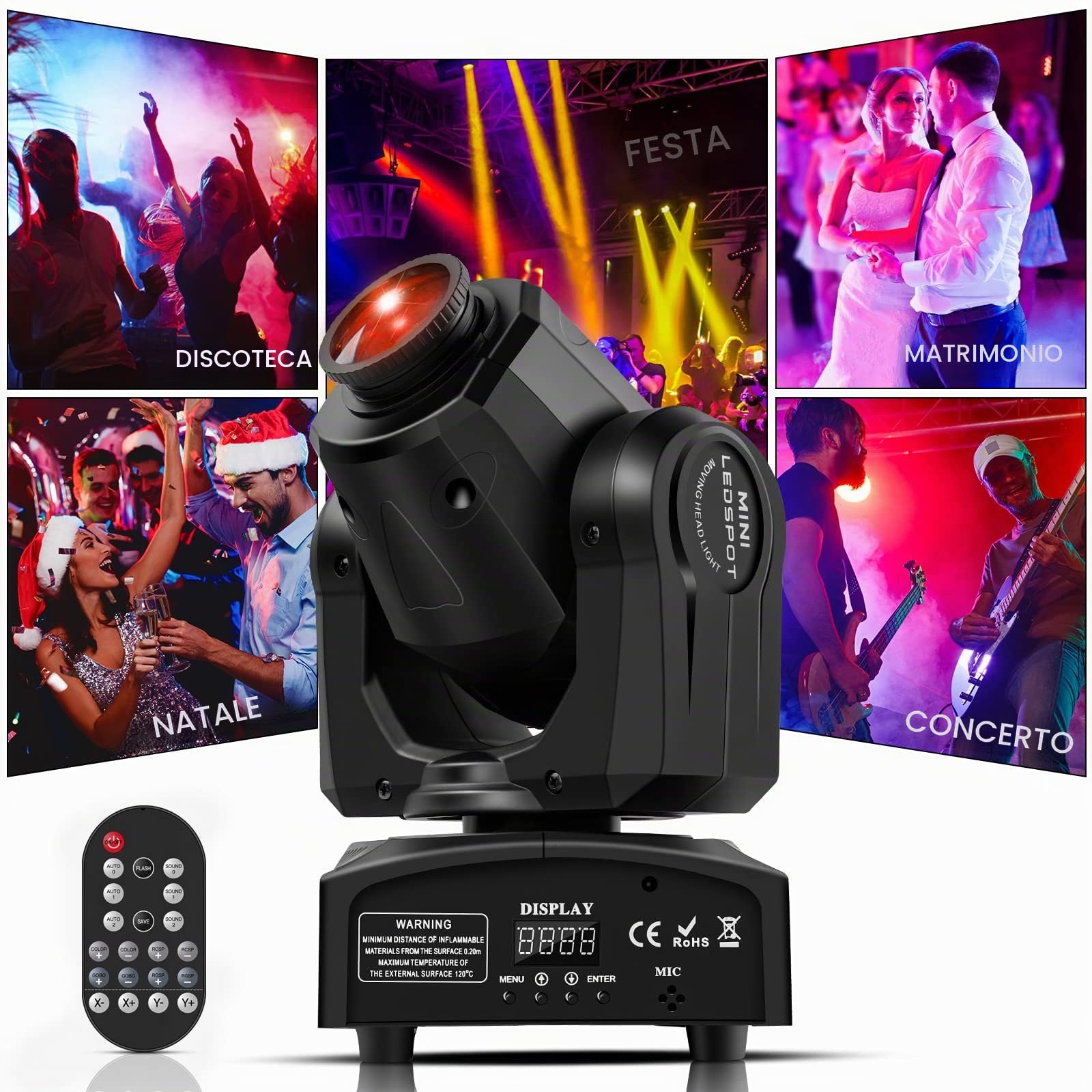 Testa Mobile, UKing Luce da Palcoscenico a Testa Mobile da 50 W, Luce da Discoteca a LED RGBW, 4 Modalità di Controllo / 8 Colori / 8 Motivi, con Telecomando Funzionale
