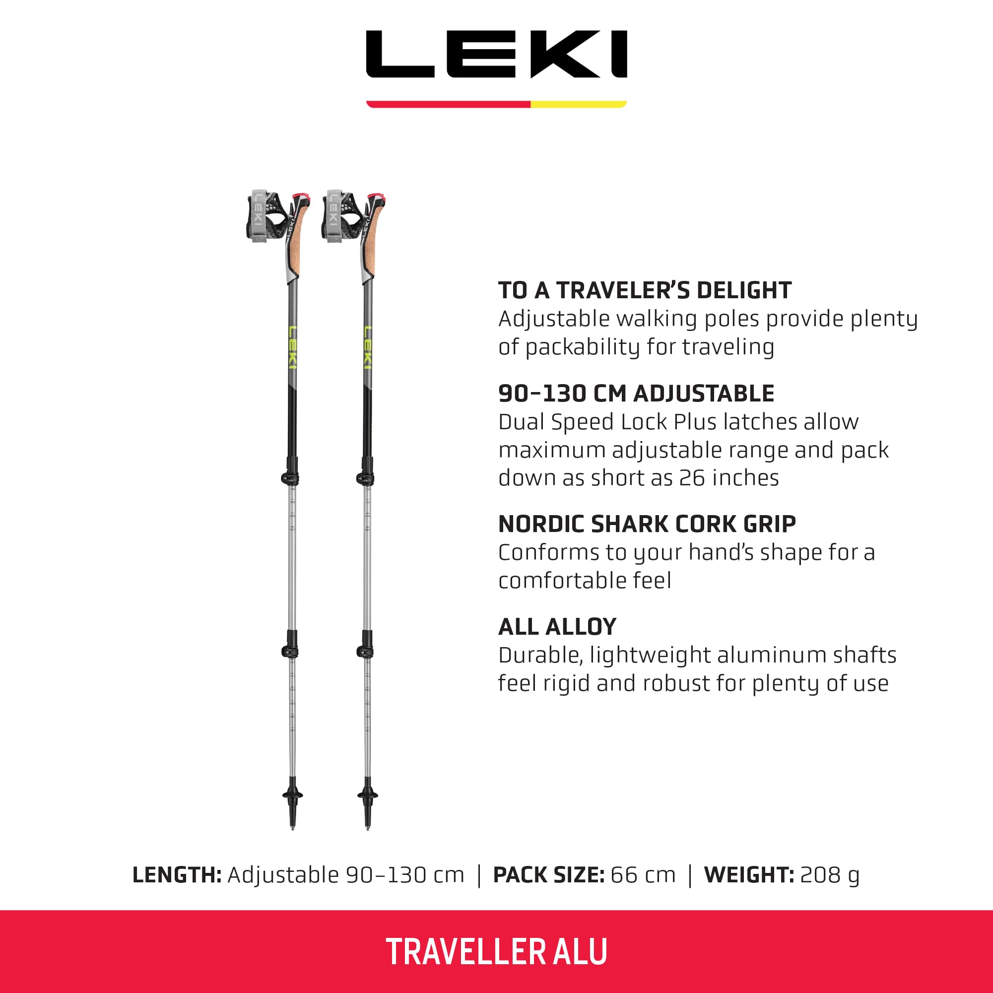 LEKI Traveller Alu Aluminum Adjustable Lightweight Trekking Poles for Hiking & Nordic Walking