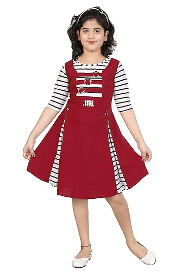 BNB Creations Girls A-Line Polka Dot Pattern Knee Length Dress for Girls