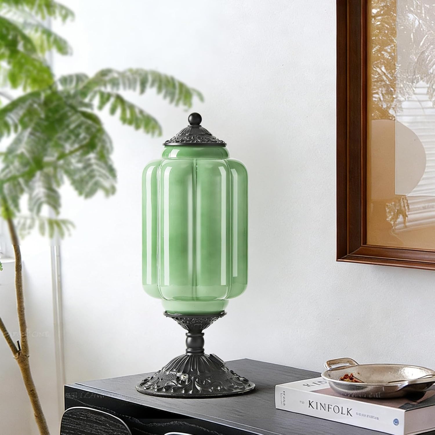 Milk Glass Table Lamp, Touch Control with USB Charging Port Vintage Bedside Desk Lamp Stepless Dimming for Bedroom Living Room Nightstand Led Bulbs Included （Green）