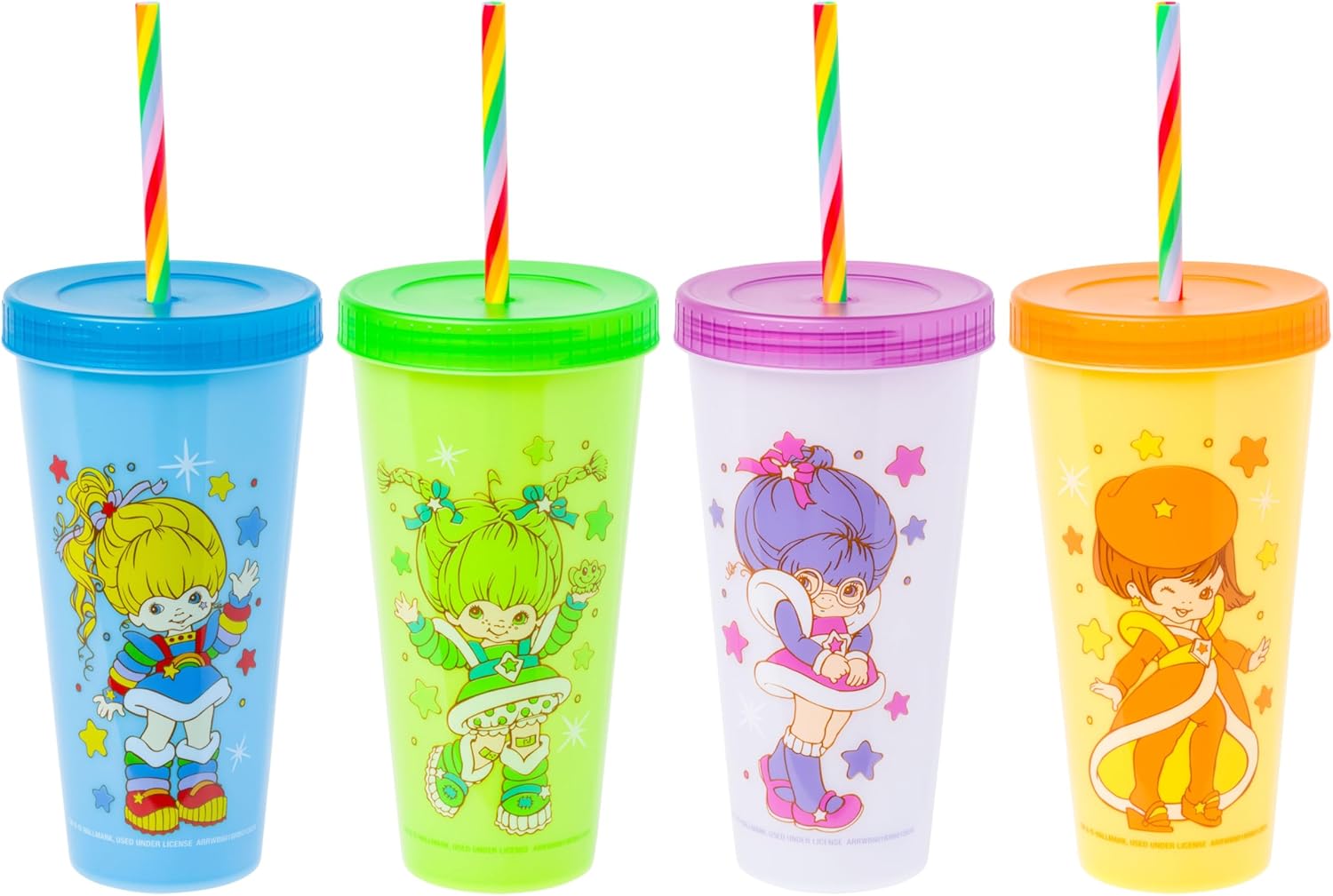 Silver Buffalo Rainbow Brite 4 pack Color Change Plastic Tumbler Set Featuring Rainbow Brite, Patty O’Green, La La Orange, and Shy Violet, 24 Ounces
