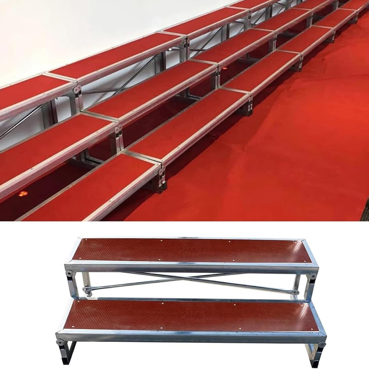 2-Tier Choral Risers for Choirs, Portable Stage Platforms, Supports 200kg per Tier, Straight Standing Step Platforms for School Performances, Choir Seating Solutions