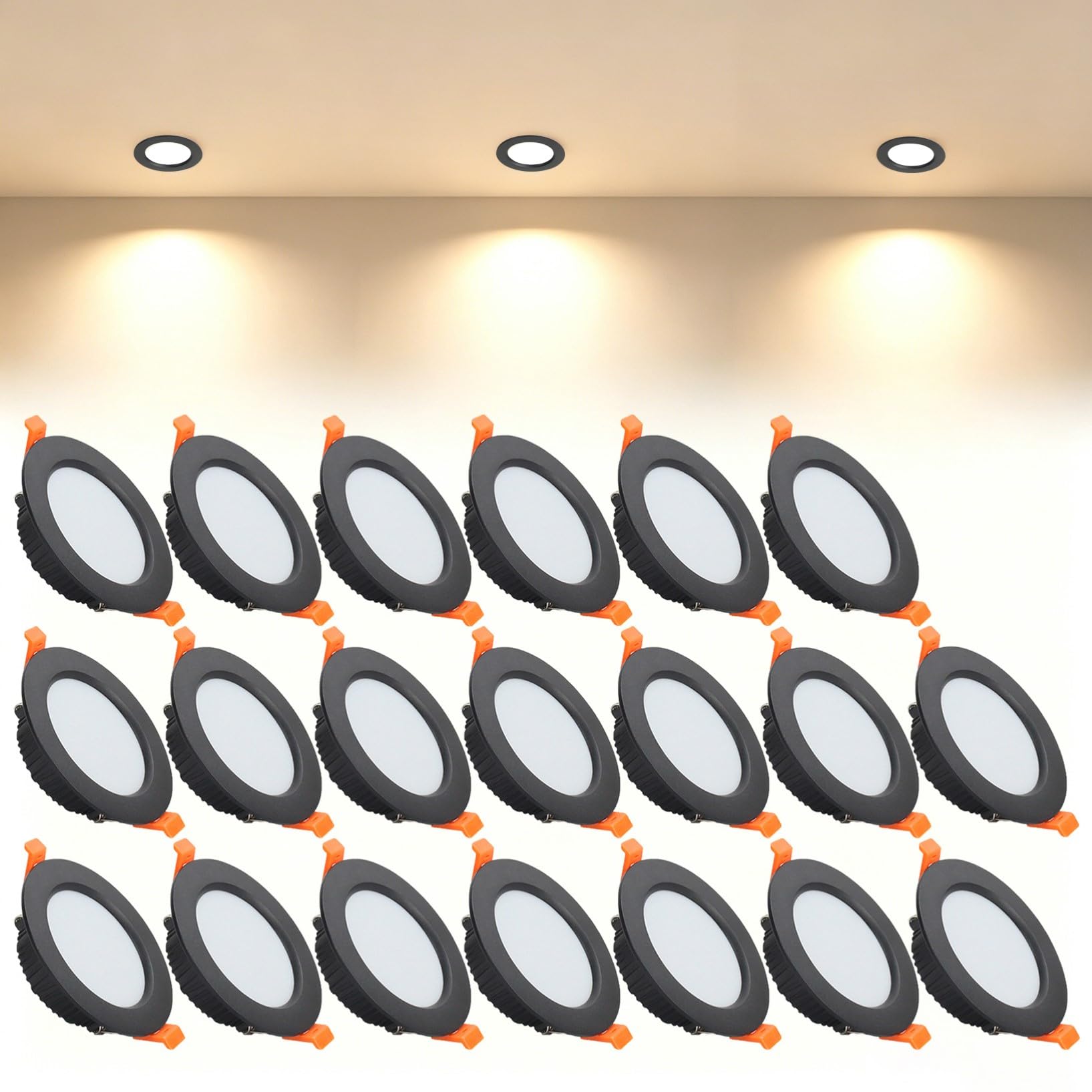 VOGHMOLD 7W Ultra Slim LED Downlight Recessed Ceiling Light 3 inch, 3000K Spot Lights Black Aluminum Trim, Cut Φ80-90mm, AC110-240V Panel Lighting for Office Hallway Closet, 20 Pack