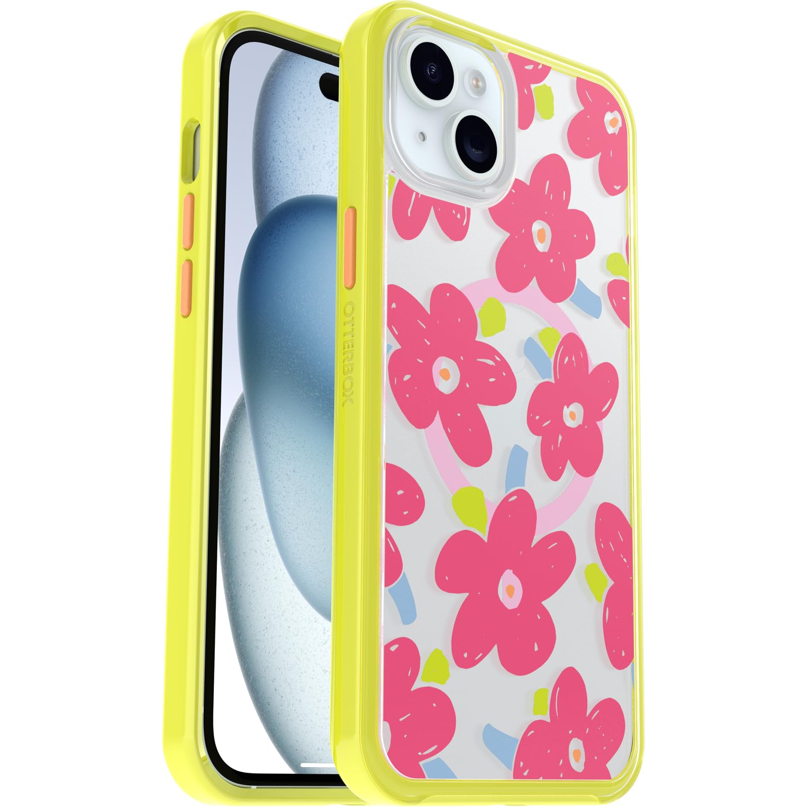OtterBox Cover per Apple iPhone 15 Plus/iPhone 14 Plus Symmetry Clear MagSafe, resistente a shock e cadute fino; sottile, testata 3x norme MIL-STD 810G, Whimsy Bloom