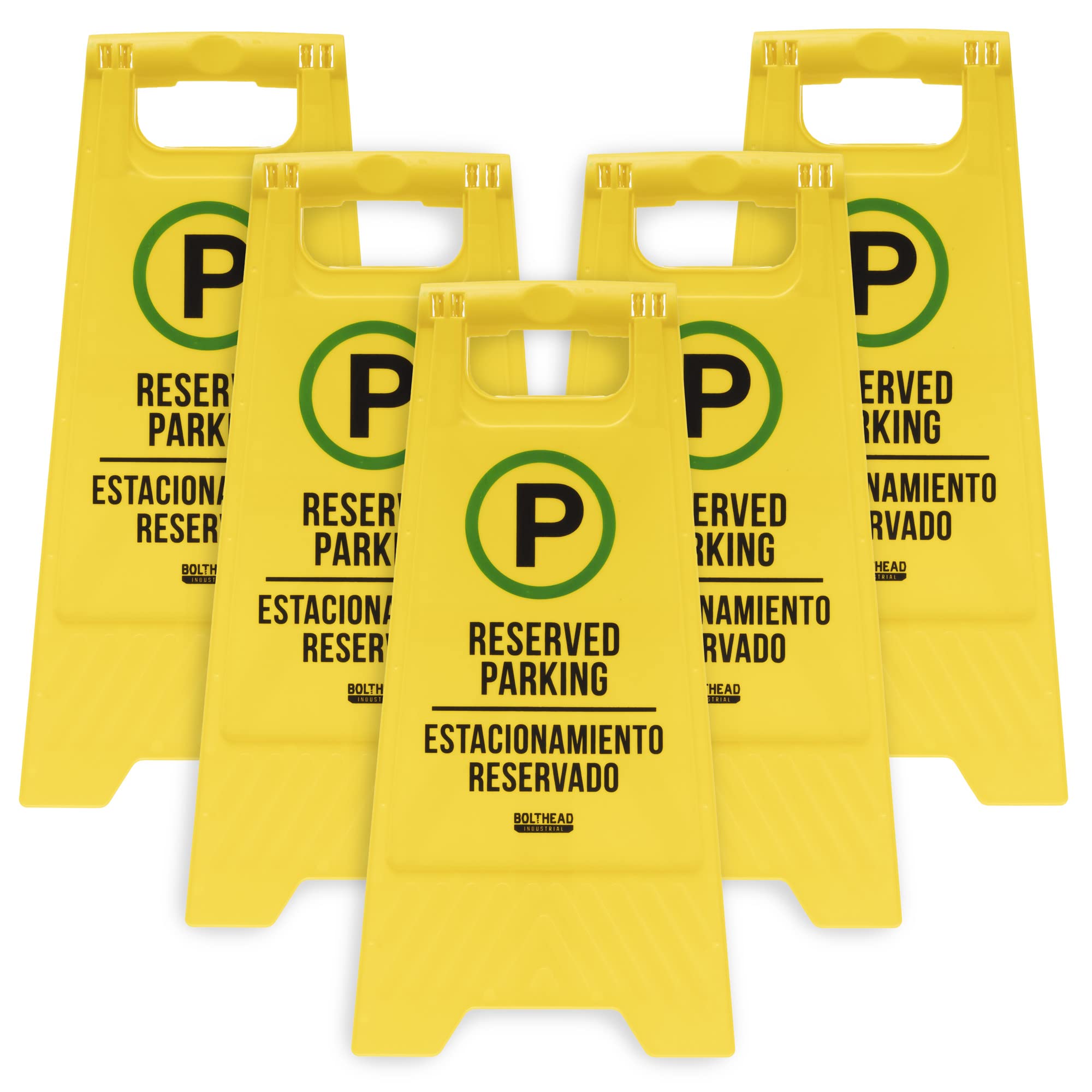 Reserved Parking Sign - Bilingual Double-Sided, Fold-Out, High-Visibility Yellow Outdoor Floor Sign 