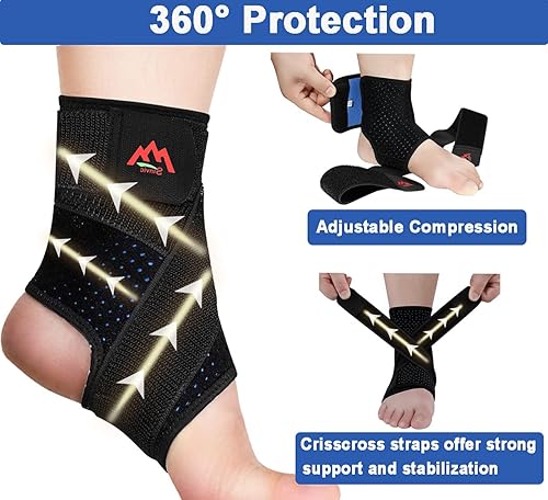 Miniatura 3 de Tobillera, 2 tobilleras para hombres y mujeres, soporte de compresión ajustable para protección del tobillo, transpirable y cómodo, soporte de