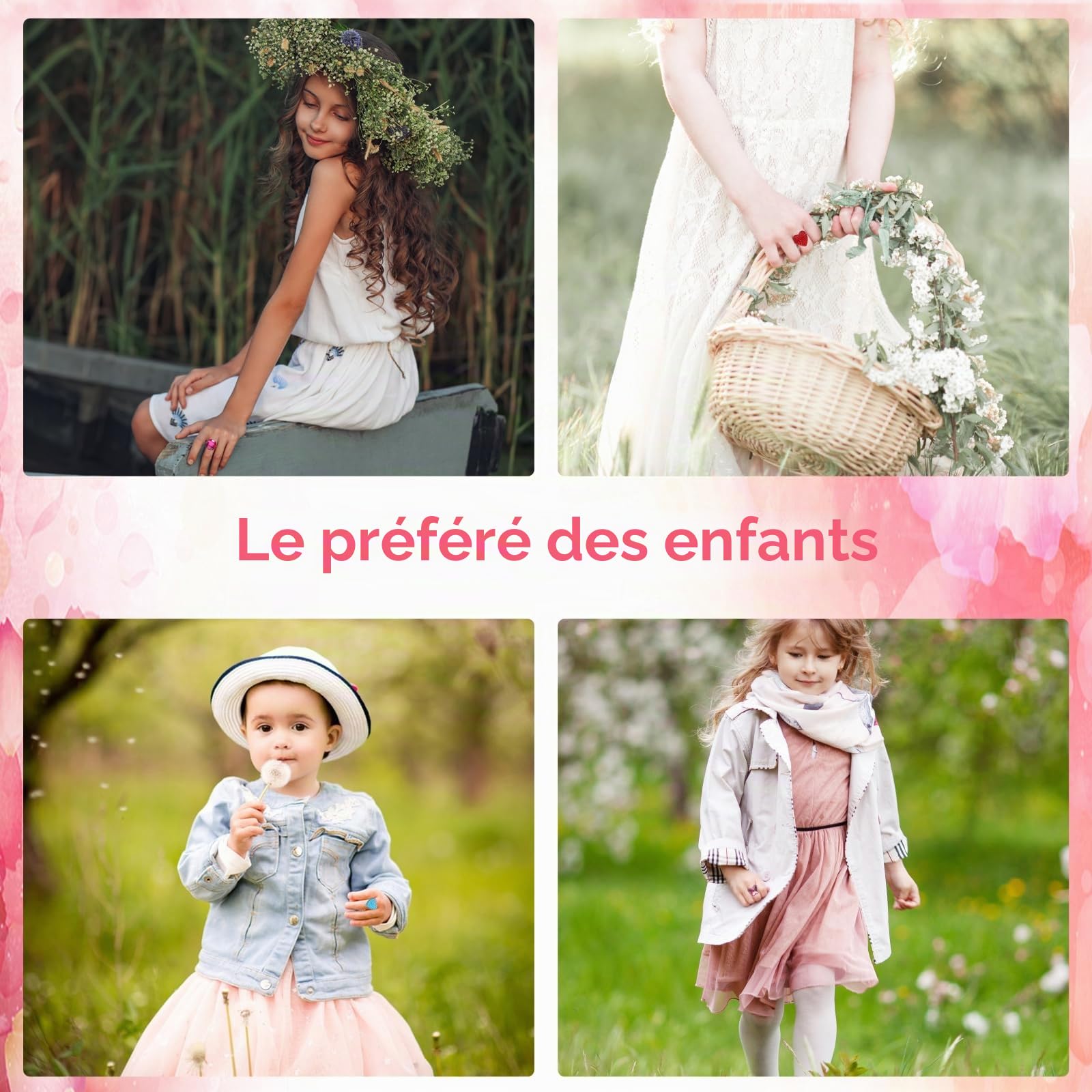 ASTER Lot de 9 bagues réglables pour fille avec cristaux métal fer pierre précieuse acrylique résine