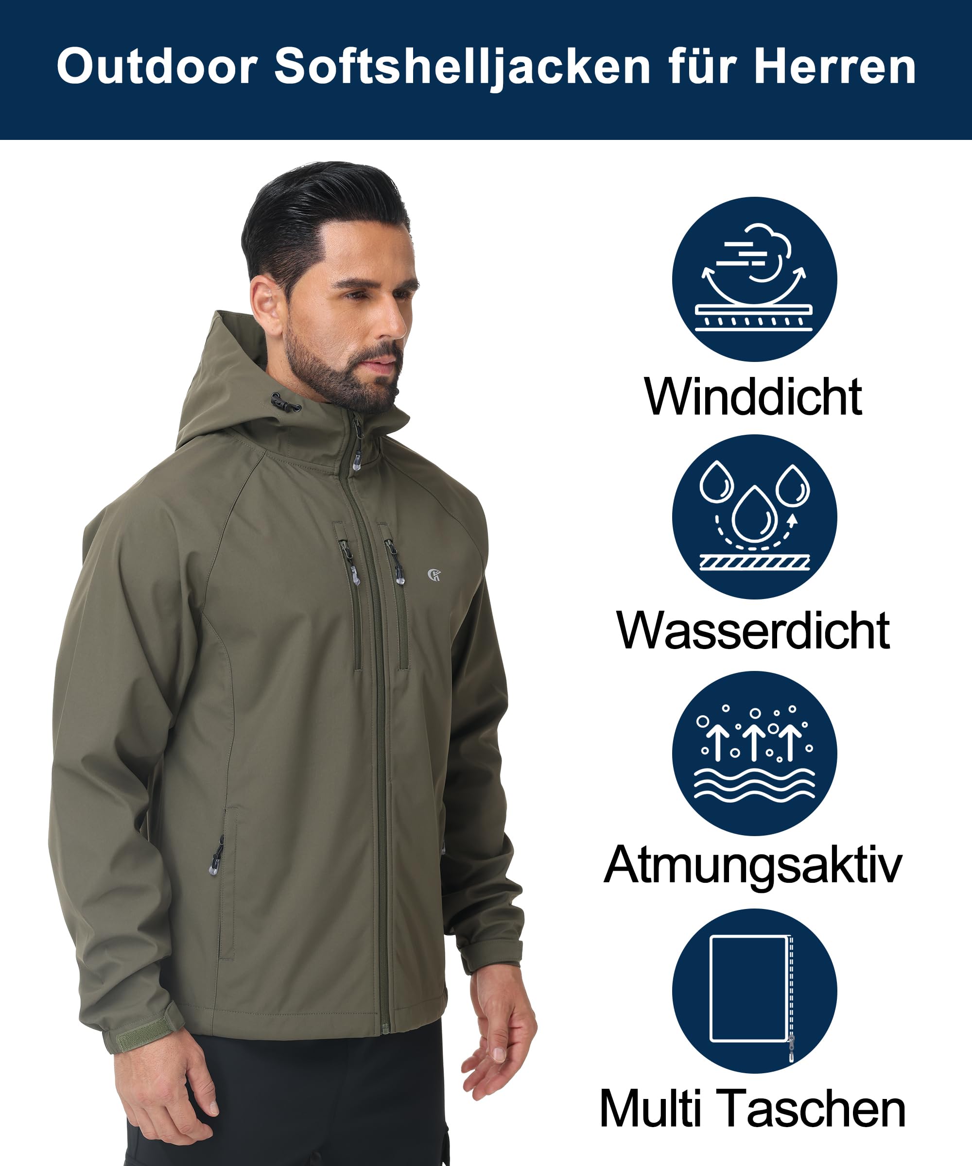 Huayuzh Chaqueta softshell para hombre, impermeable, cortavientos, transpirable, para exteriores, cortavientos, senderismo, camping
