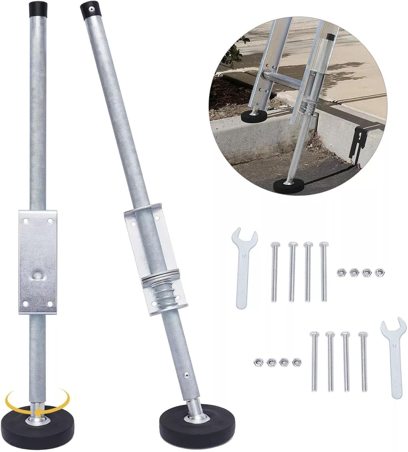 Ladder Leveler with Rubber Feet Adjustable Extension Leg Ground Stabilizer for Platform Ground Adjustable Extension Accessories