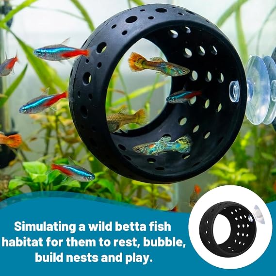 4PCS Betta Fish Accessories, Aquarium Decorations Set, Black Betta Fish Tunnel Set Cylinder Shape, Round Shape, Dome Shape, Plant Style, Observing Shy Fish Behavior, Encouraging Natural Breeding Cycle