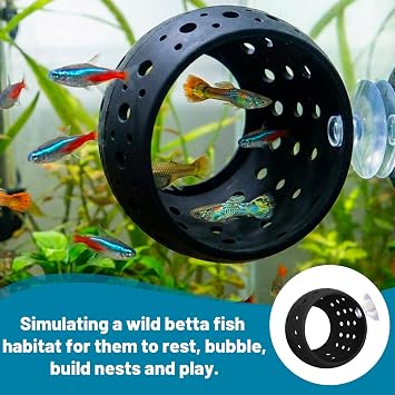 4PCS Betta Fish Accessories, Aquarium Decorations Set, Black Betta Fish Tunnel Set Cylinder Shape, Round Shape, Dome Shape, Plant Style, Observing Shy Fish Behavior, Encouraging Natural Breeding Cycle