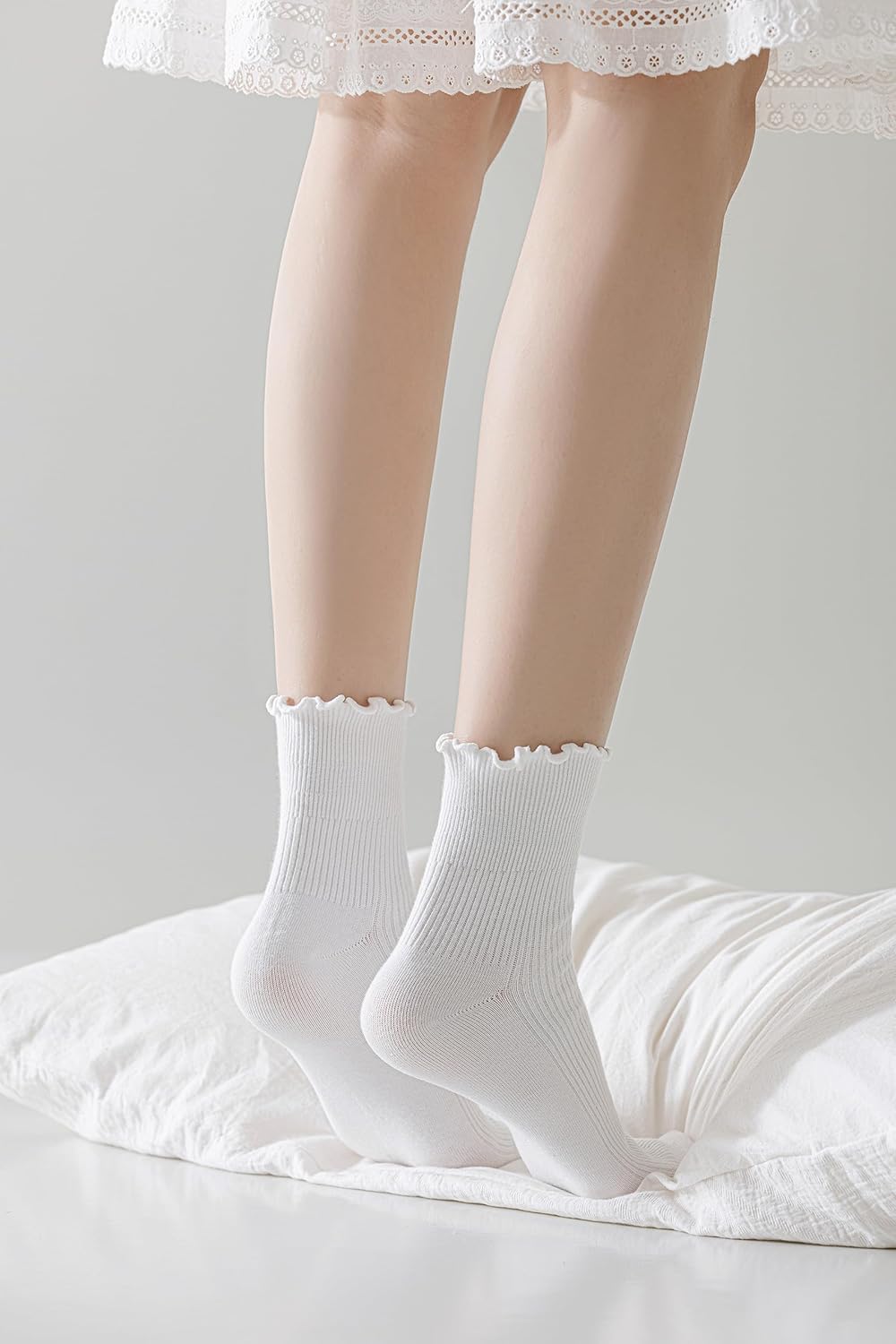 Ruffle Turn-Cuff Socks Women, Casual Cute Girl Ruffle Crew Socks Breathable Cool Frilly Socks - Image 6