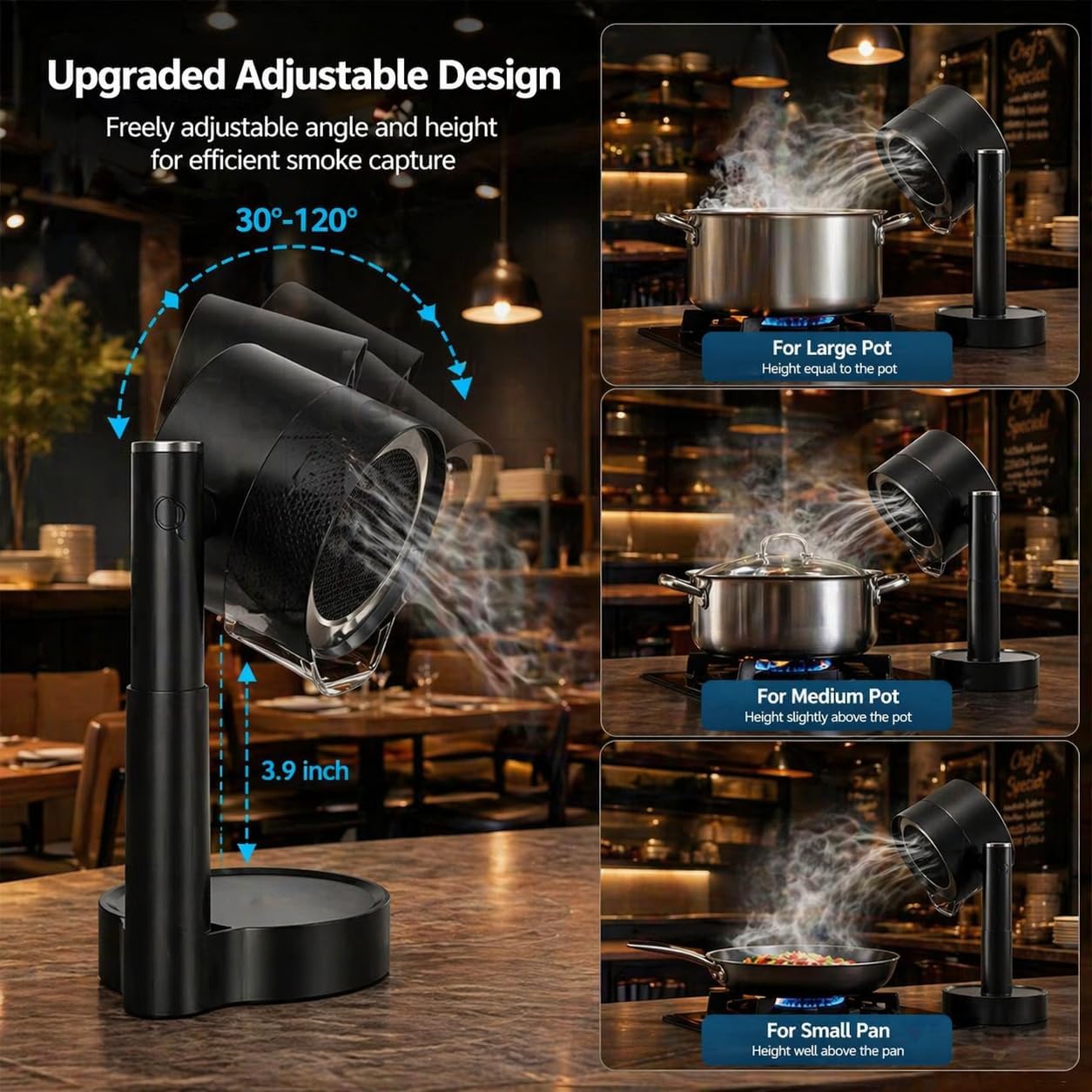 Portable Range Hood for Cooking, 3-Speed Portable Kitchen Exhaust Fan with Triple Filtration, Desktop Cooking Fan for Smoke and Oil Vapor, Portable Kitchen Hood for Indoor BBQ, RV, and Grilling