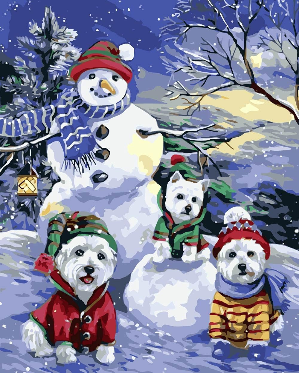 Christmas Paint by Numbers Kit for Adults - DIY Acrylic Painting Kit with Brushes and Acrylic Pigment, Snowman Art Crafts for Home Decoration 16x20 Inch Frameless