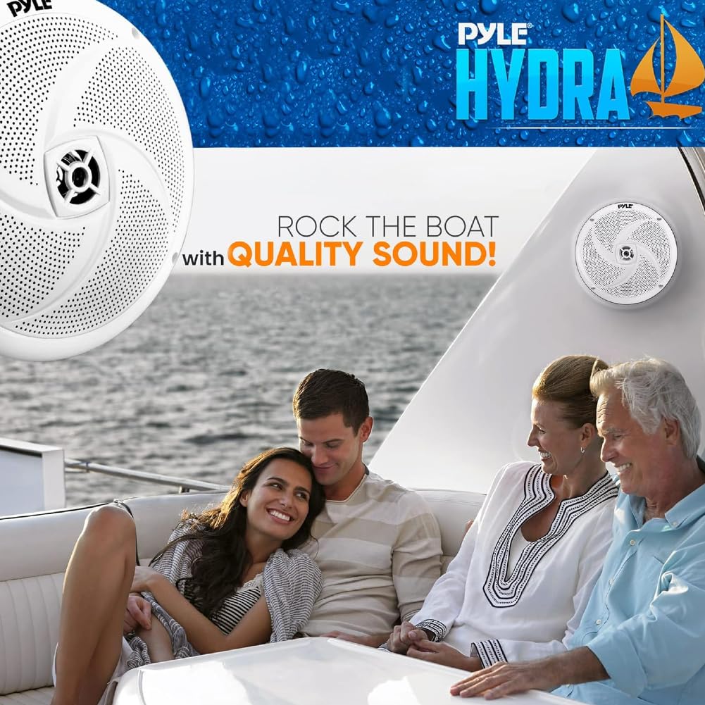 Kit Set para Pyle PLMRS8W, 2 Altavoces Marinos Full Range, 8" 23,9 cm 239 mm, 160 vatios RMS, 320 vatios máx., 4 ohmios, Impermeables, para embarcaciones, Color Blanco, par + Cables Gratis
