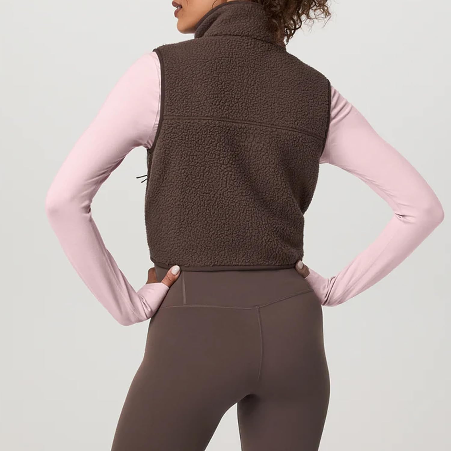 Womens Cropped Fleece Vest Sherpa Vest Warm Fuzzy Fall Jacket Sleeveless Zip Up Waistcoat with Pockets - Image 5