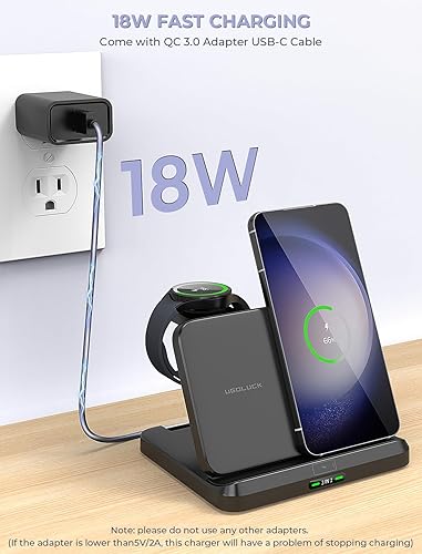 Miniatura 6 de Estación de carga inalámbrica para Samsung y Android, cargador inalámbrico plegable 3 en 1, soporte de cargador rápido para Galaxy S24S23S22S21S20 Z