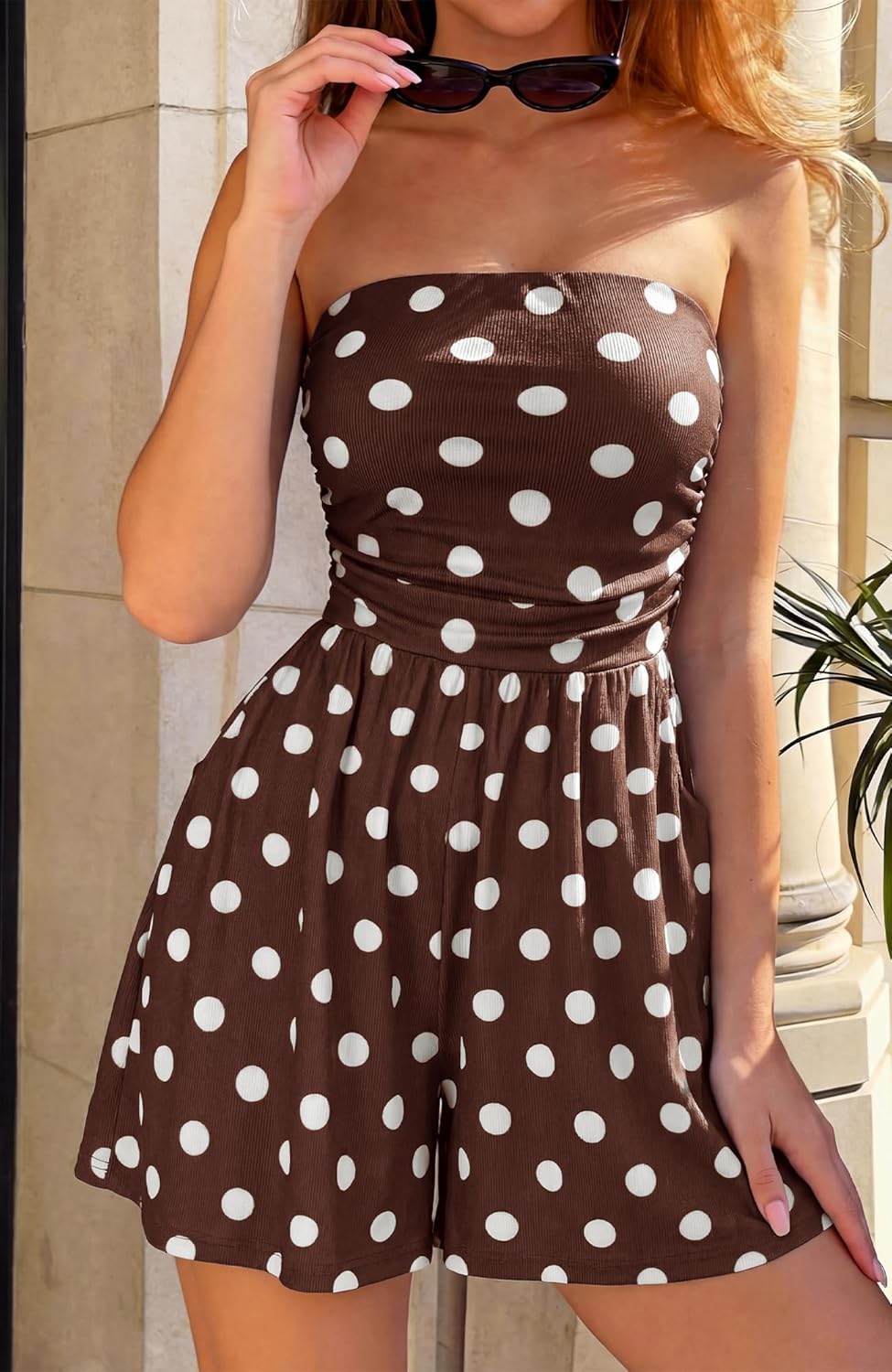 BTFBM Romper For Women 2026 Spring Strapless Printed Tube Boho Wide Leg Beach Short Jumpsuit Summer Date Night Rompers - Image 4