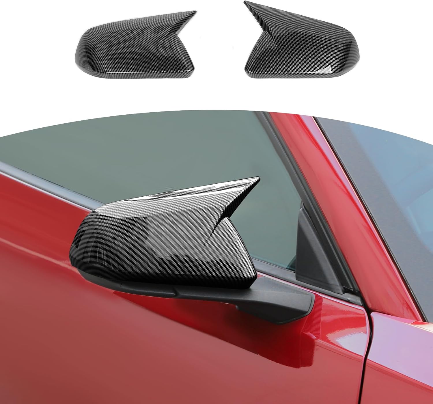 for Mustang Outside Mirror Caps Cover Ox Horn Trim Fit for Ford Mustang 2015-Present (without Mirror Light Version) Black Carbon Fiber Exterior Accessories 2pcs