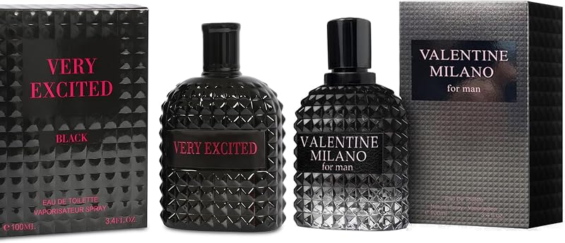 A CENTER Men's Cologne Valentine Milano&Very Excited Eau de Parfum Gift Set - 3.4 Fl Oz Each | Citrus Spicy & Woody Ambergris Fragrance | Luxury Perfume for Day & Night