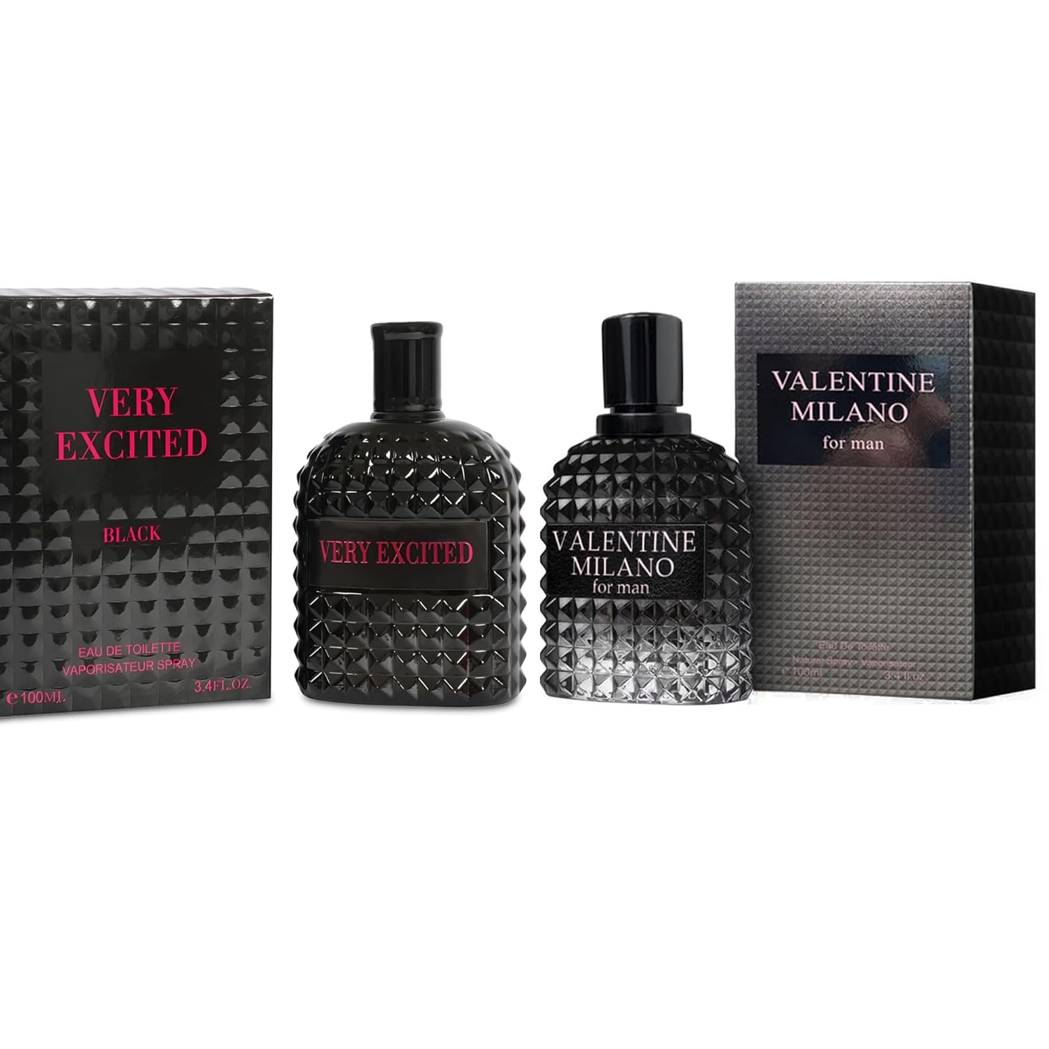 Men's Cologne Valentine Milano&Very Excited Eau de Parfum Gift Set - 3.4 Fl Oz Each | Citrus Spicy & Woody Ambergris Fragrance | Luxury Perfume for Day & Night
