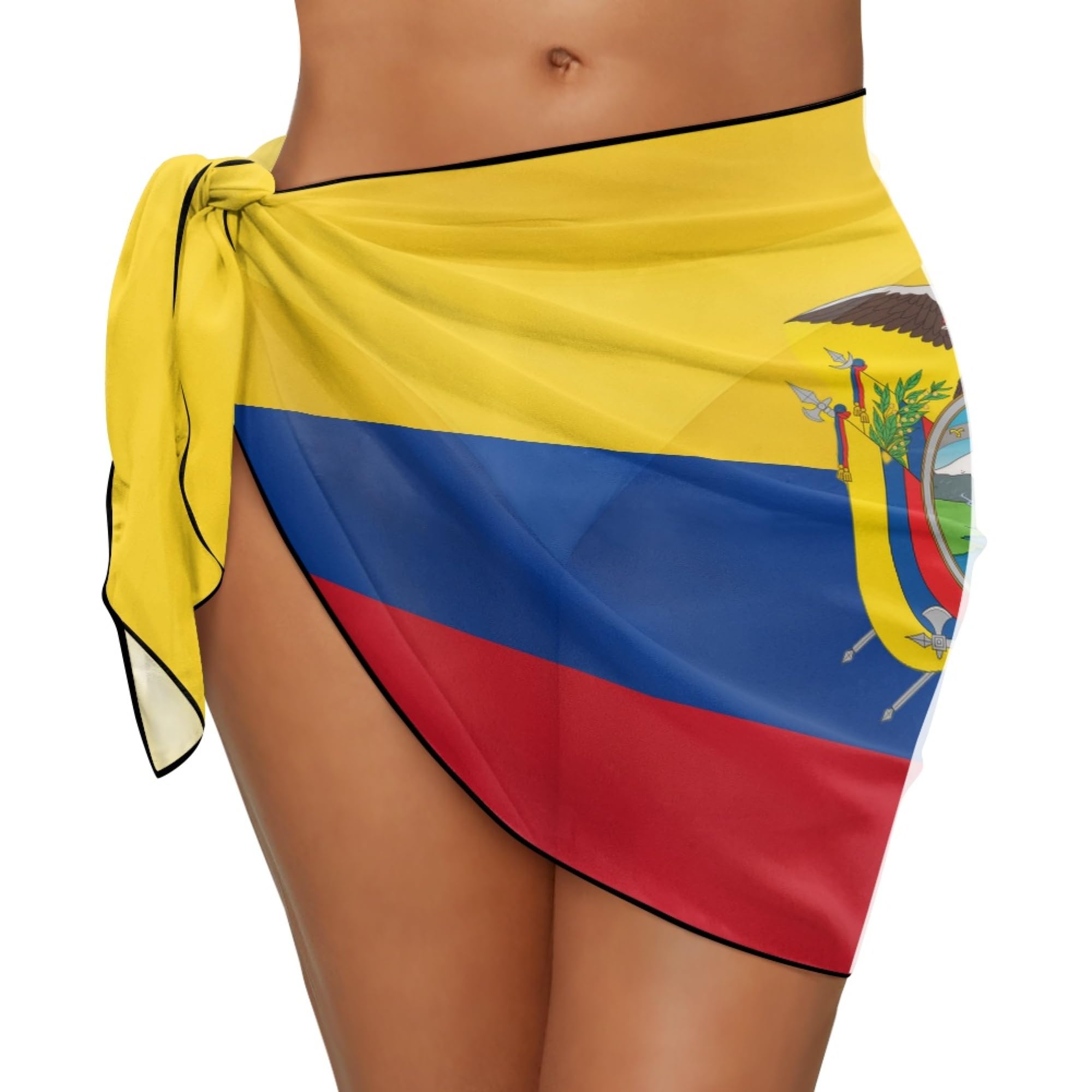 Country Flag Printed Women's Chiffon Blouse Swimsuit Cover-Up Sarong Beach Bikini Wrap Sheer Short Skirt Scarf Pool Vacation, Ecuador, One Size