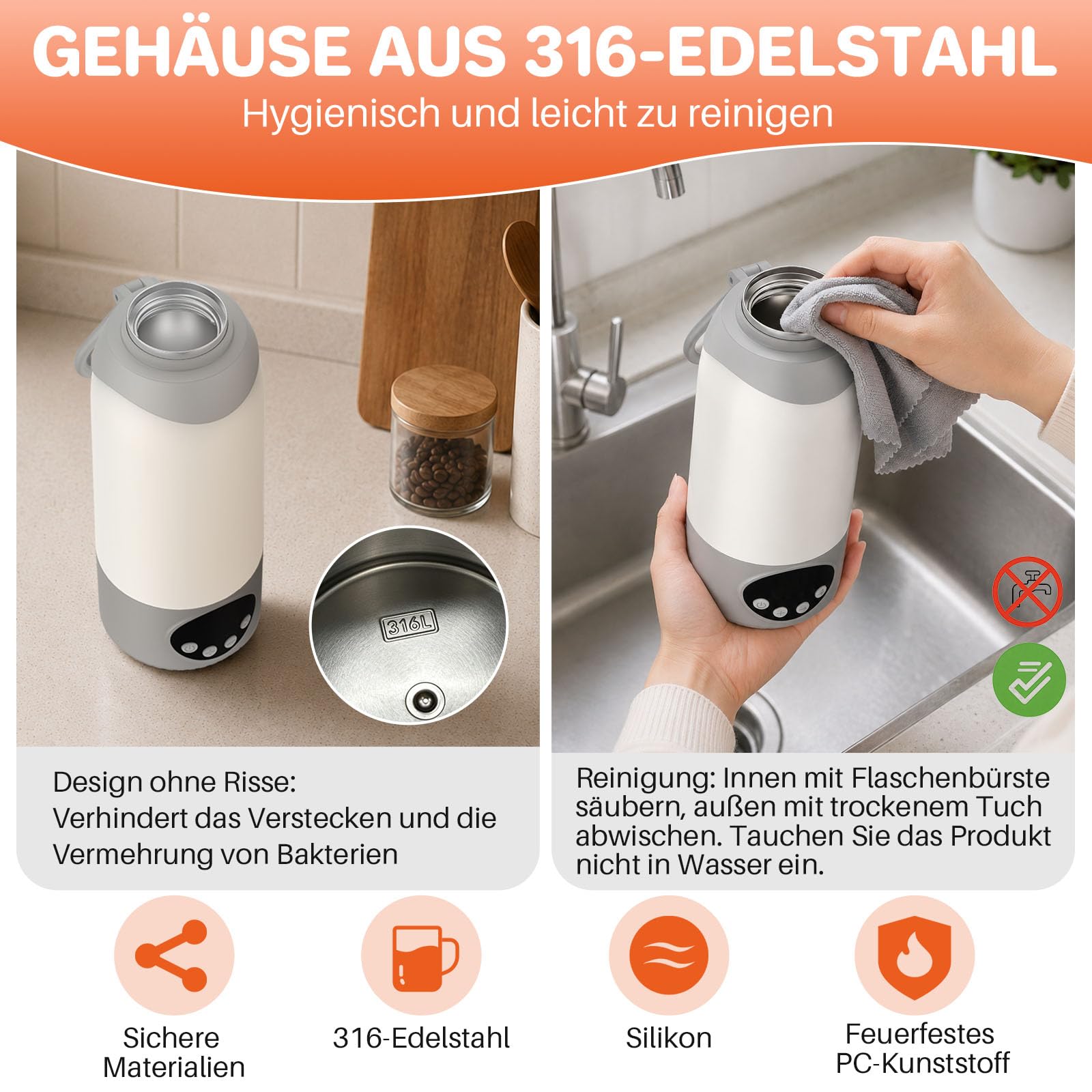 FUNYKICH Tragbarer Flaschenwärmer Baby, 100W Schnelles Erwärmen, 500ml Weiß