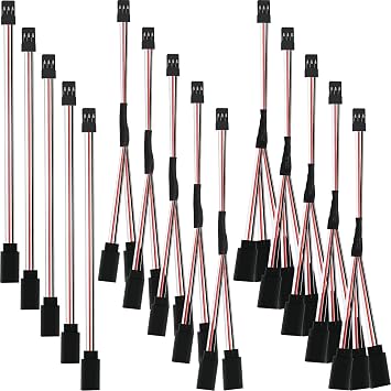 Eccliy 15 Pcs Servo Extension Cable Y Connector 3 Pin Plug Splitters Male to Female Servo Adapter Extension Servo Wire Connector Compatible with RC JR Futaba RC Car or Airplanes, 3 Styles