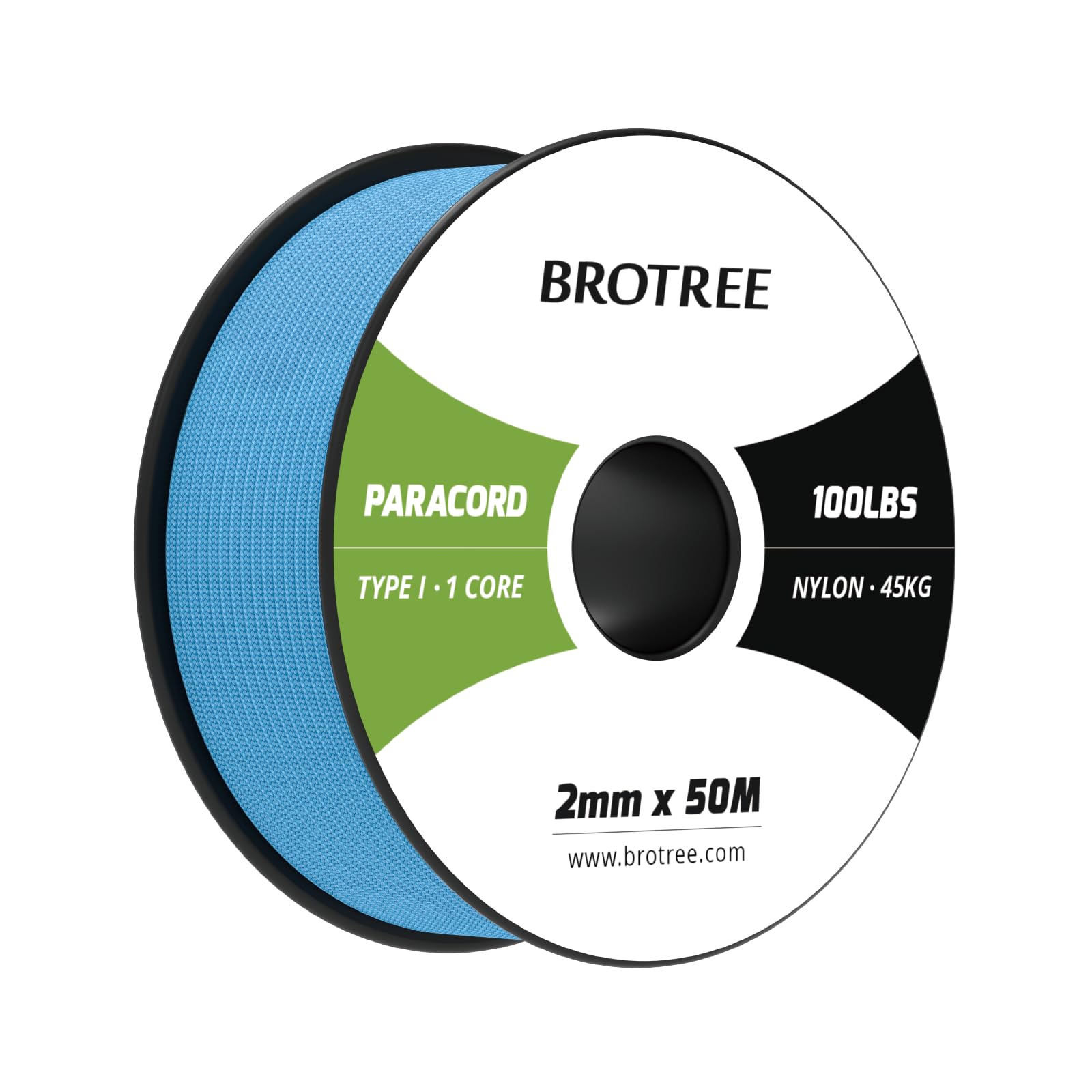 Brotree Paracord 2mm 50M 100% Nylon Rope 1 Strand Parachute Cord for Outdoor, Craft, DIY - 45kg Breaking Load (Sky Blue)