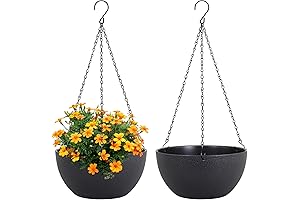 10 Inch Black Outdoor Hanging Flower Baskets 2 Pack Set for Garden Porch Plants