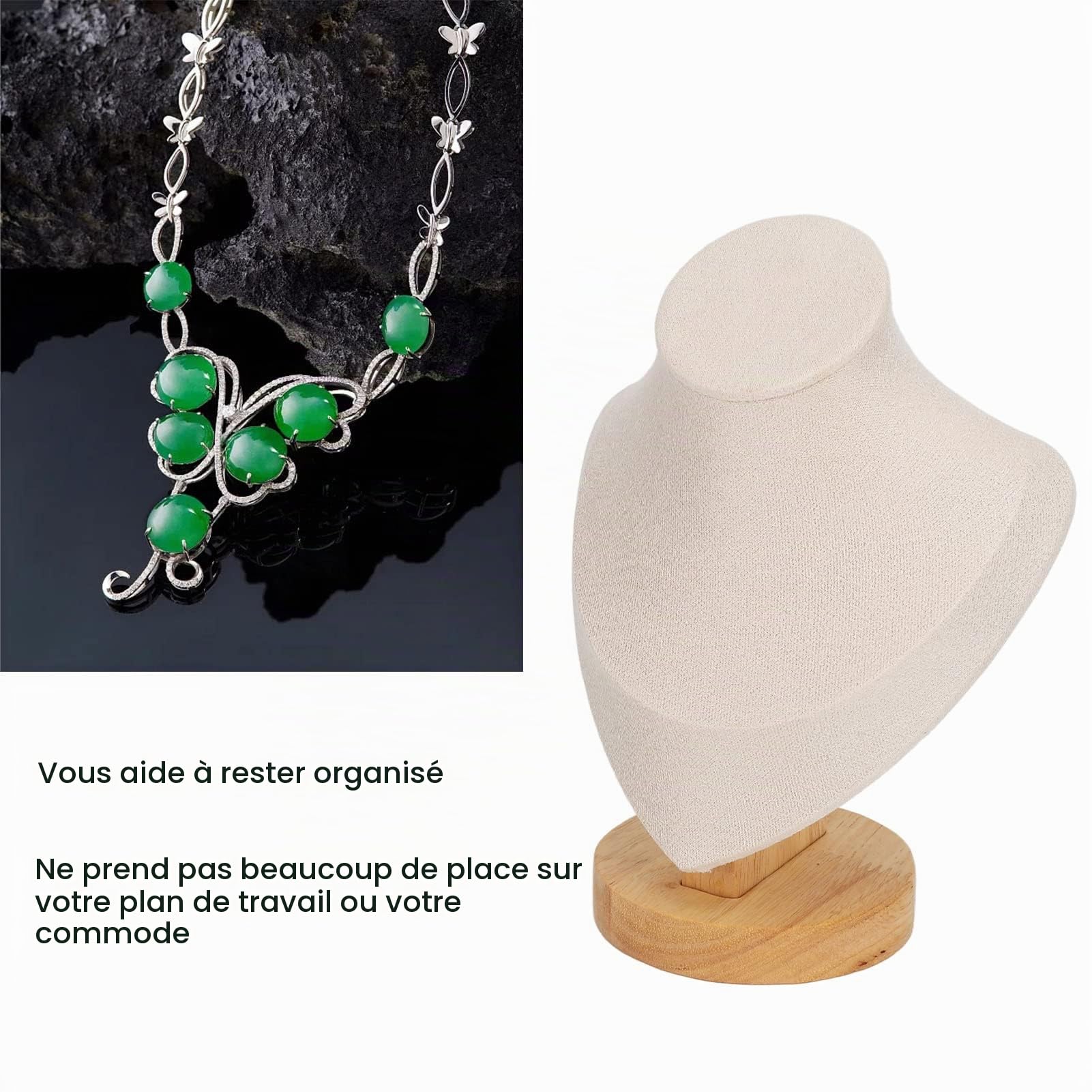 Présentoir de Collier de 6,9 ​​pouces, Chevalet de Bijoux en Flanelle, Présentoir de Chaîne de Collier, Présentoir de Buste, Support de Tour, Présentoir de Buste de Bijoux de Mannequin(beige)